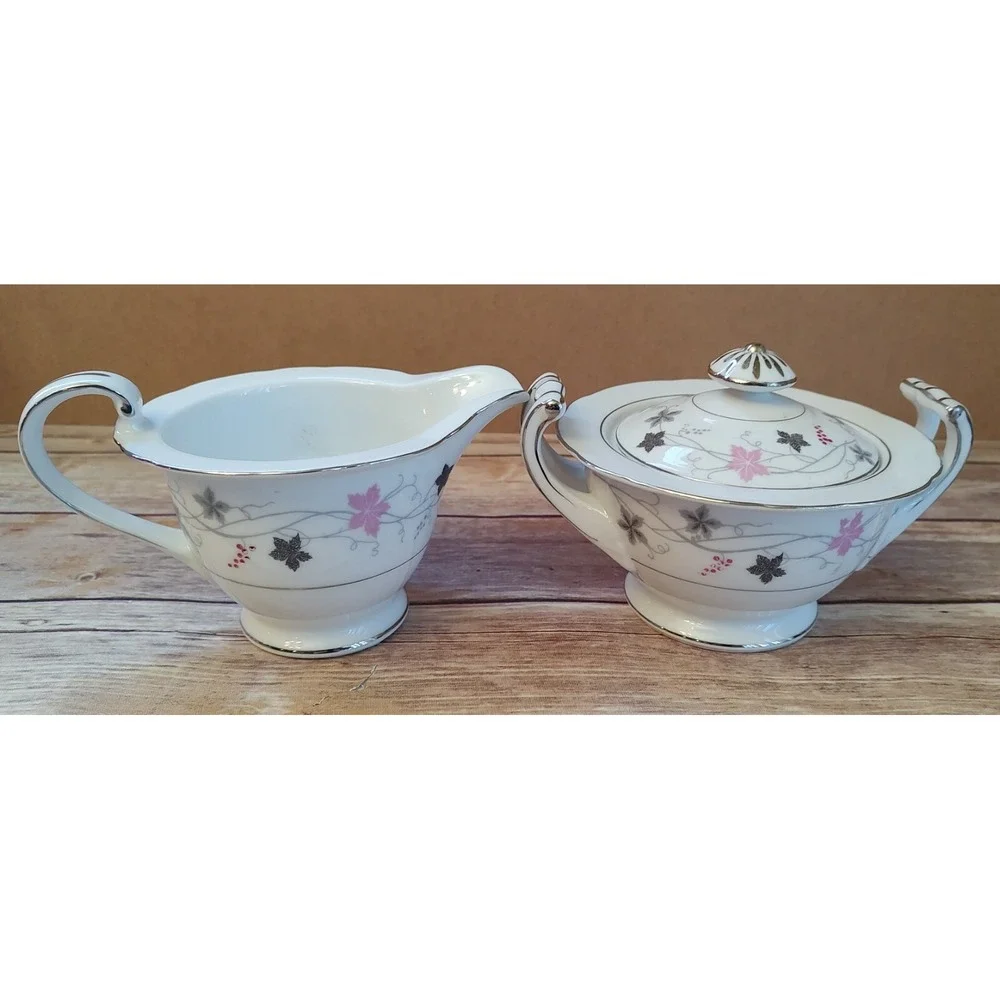 Crescent Fine China Twilight Pattern Creamer and Sugar Bowl S7
